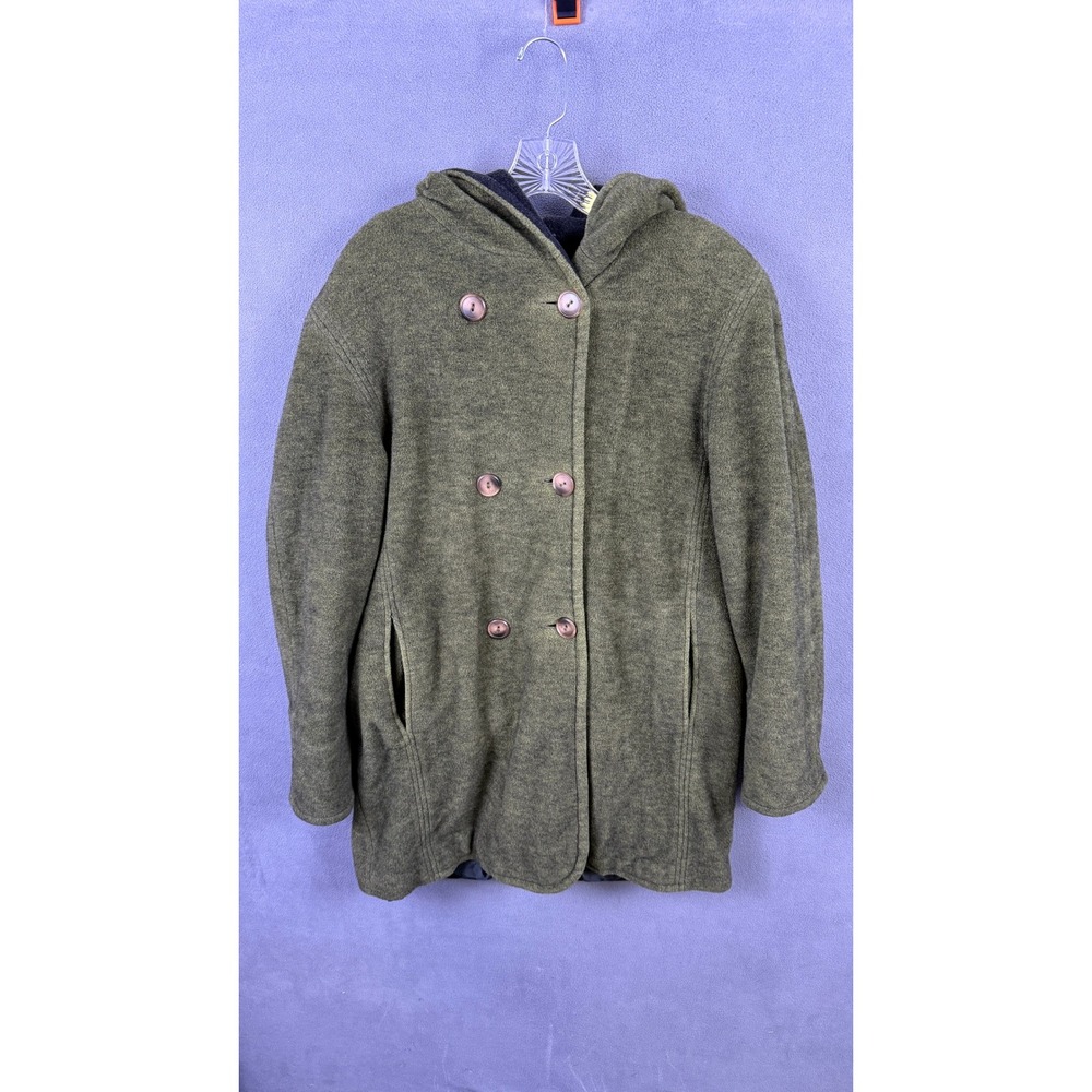 VTG LL Bean Wool Blend Hooded Pea Coat Women M Green Parka USA Made Academia